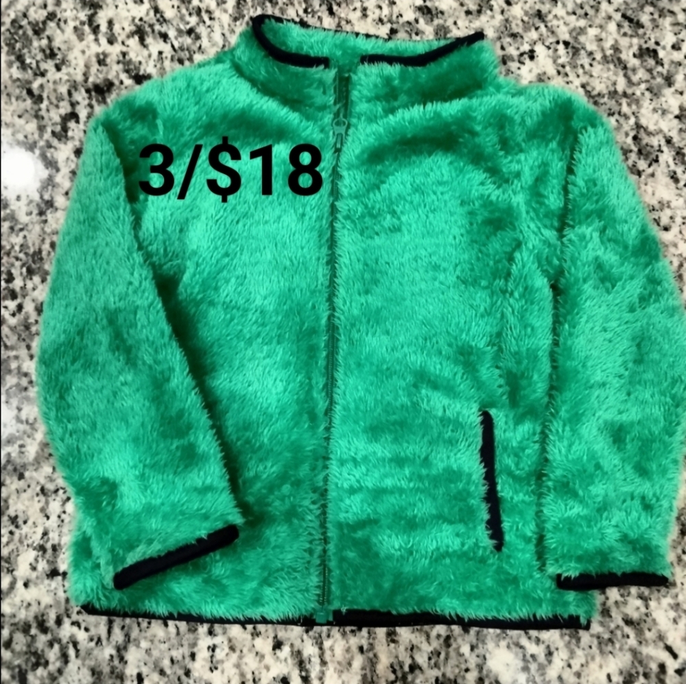 LIGHTNING BUG toddler 4T plush fuzzy zip up sweater jacket green blue